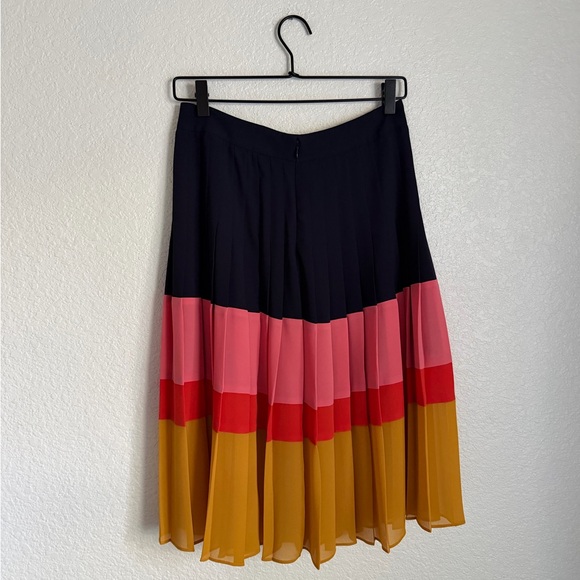 Ann Taylor Petite Colorblock Pleated Midi Skirt 4P Navy Pink Mustard - Picture 3 of 8